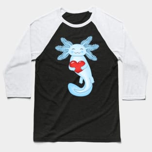 Cute Blue Axolotl holding a red heart Baseball T-Shirt
